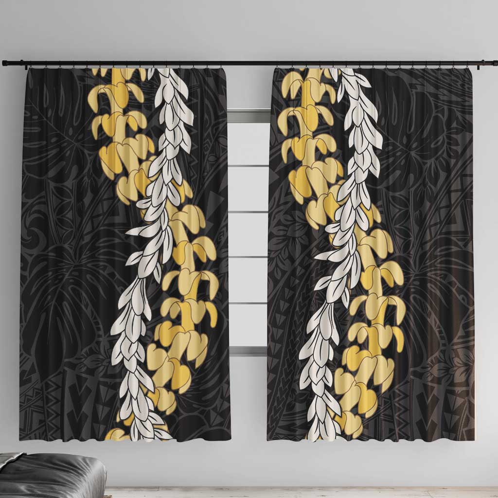 Puakenikeni and Maile Lei Window Curtain Black Double Strand Lei LT9 With Hooks Black - Polynesian Pride