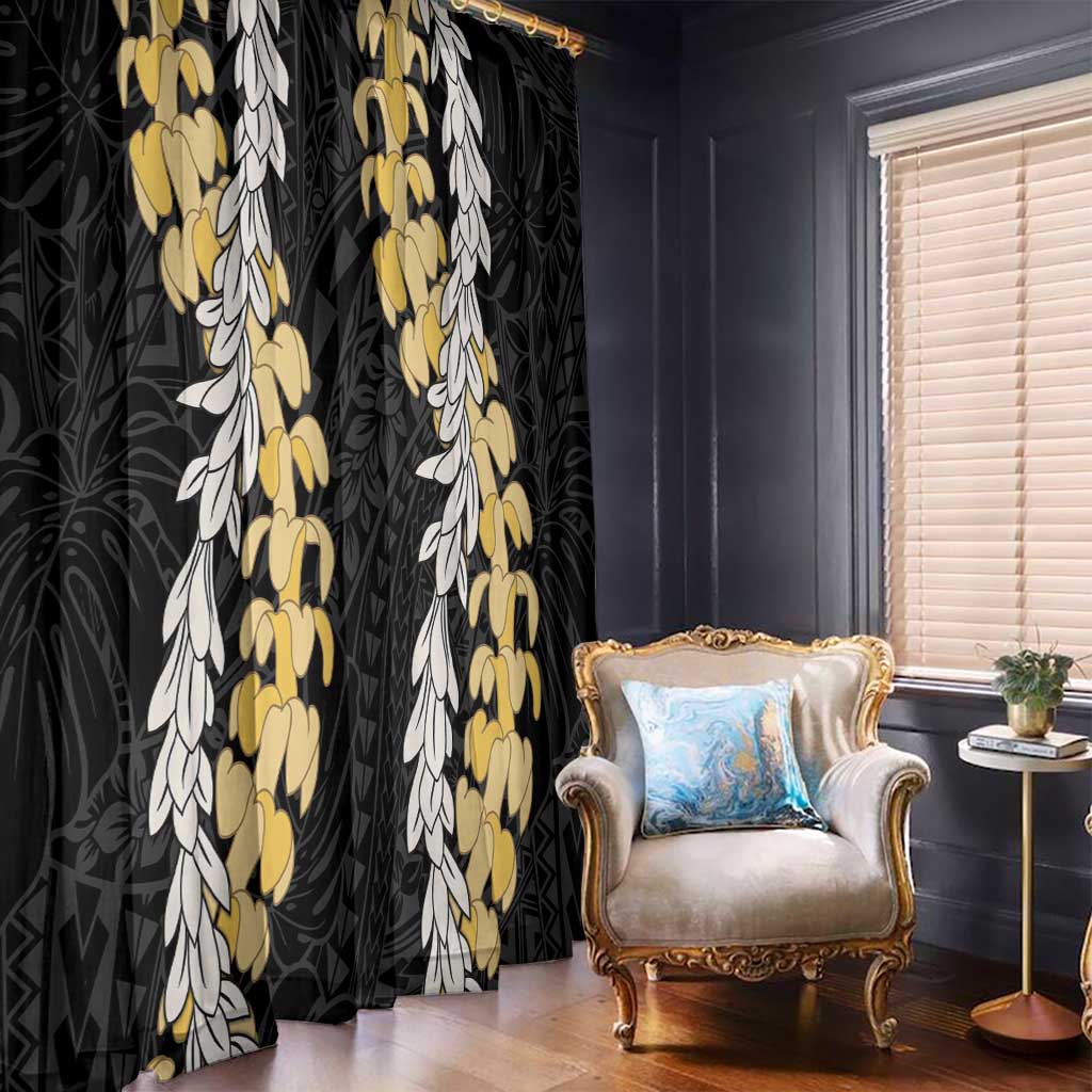 Puakenikeni and Maile Lei Window Curtain Black Double Strand Lei