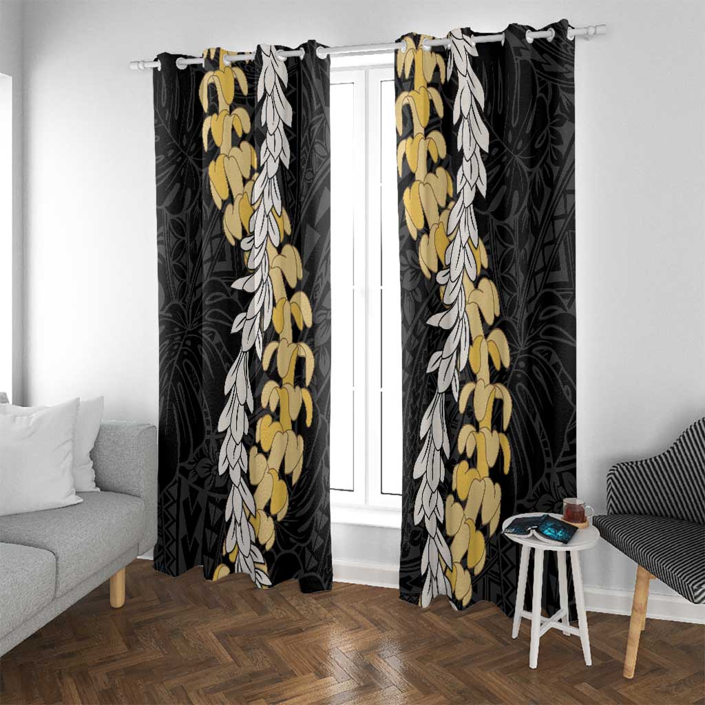 Puakenikeni and Maile Lei Window Curtain Black Double Strand Lei