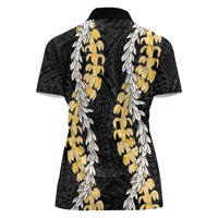 Puakenikeni and Maile Lei Women Polo Shirt Black Double Strand Lei