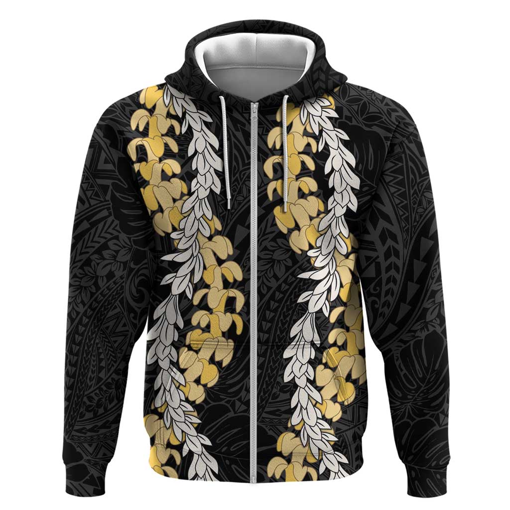Puakenikeni and Maile Lei Zip Hoodie Black Double Strand Lei LT9 Zip Hoodie Black - Polynesian Pride