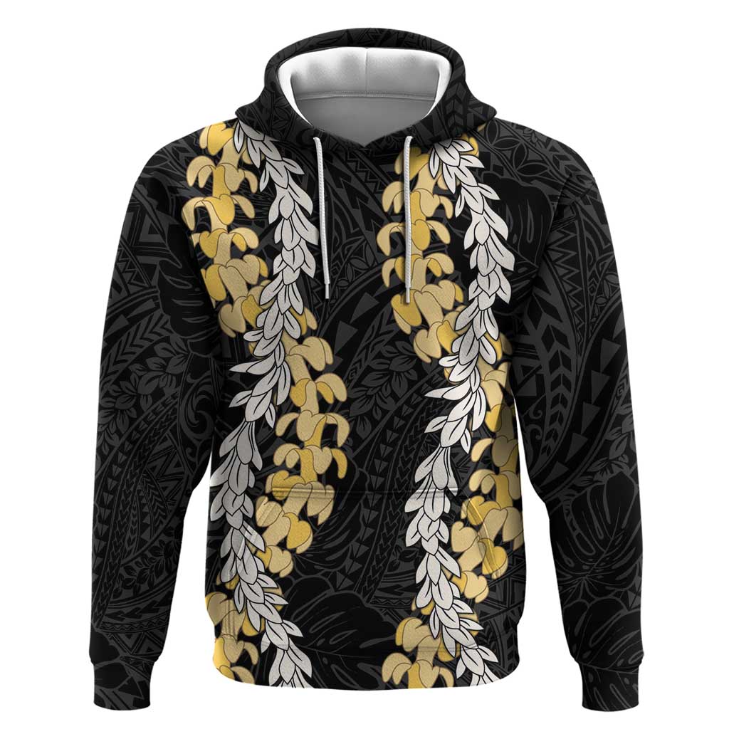 Puakenikeni and Maile Lei Zip Hoodie Black Double Strand Lei LT9 Pullover Hoodie Black - Polynesian Pride