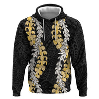 Puakenikeni and Maile Lei Zip Hoodie Black Double Strand Lei LT9 Pullover Hoodie Black - Polynesian Pride