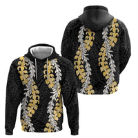 Puakenikeni and Maile Lei Zip Hoodie Black Double Strand Lei LT9 - Polynesian Pride