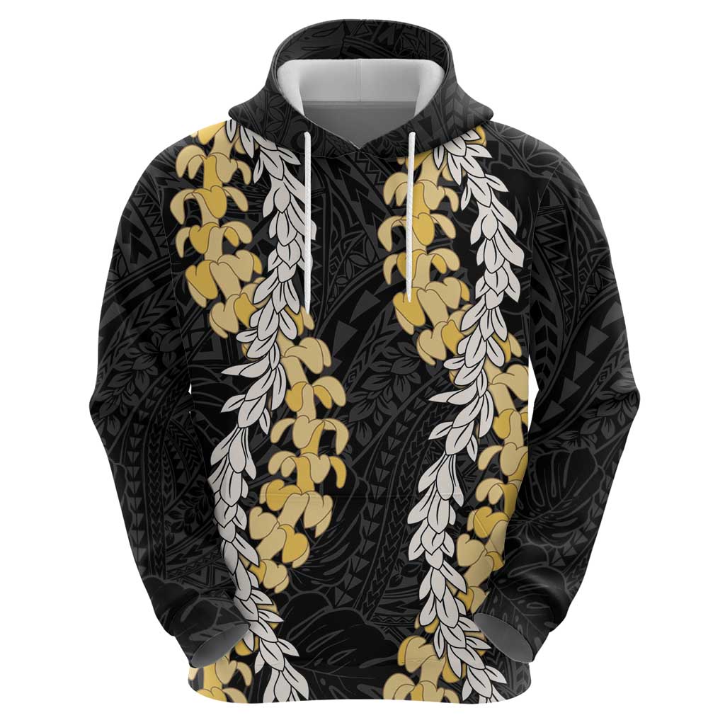 Puakenikeni and Maile Lei Zip Hoodie Black Double Strand Lei LT9 - Polynesian Pride