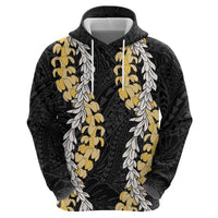 Puakenikeni and Maile Lei Zip Hoodie Black Double Strand Lei LT9 - Polynesian Pride
