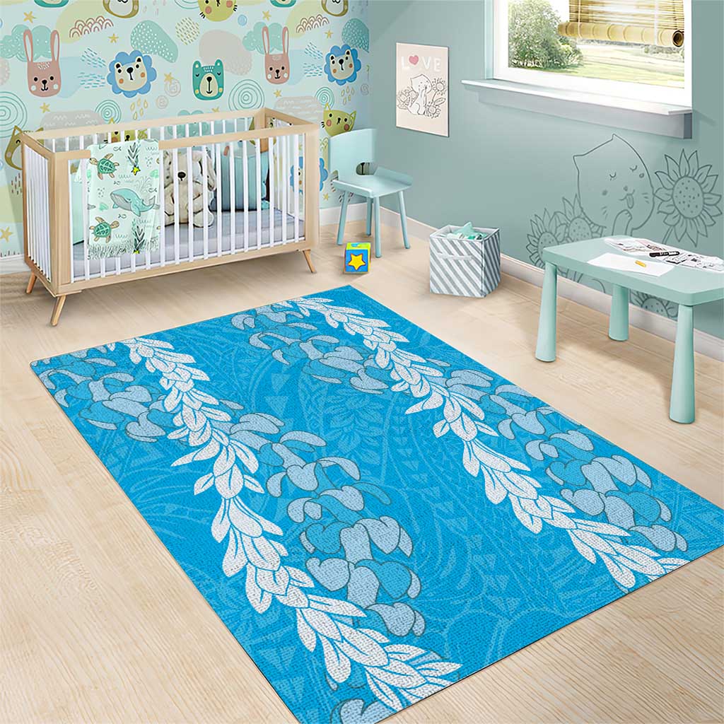 Puakenikeni and Maile Lei Area Rug Blue Double Strand Lei