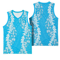 Puakenikeni and Maile Lei Basketball Jersey Blue Double Strand Lei - Polynesian Pride