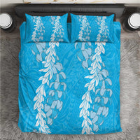 Puakenikeni and Maile Lei Bedding Set Blue Double Strand Lei