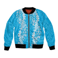 Puakenikeni and Maile Lei Bomber Jacket Blue Double Strand Lei LT9 Unisex Blue - Polynesian Pride