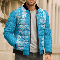 Puakenikeni and Maile Lei Bomber Puffer Jacket Blue Double Strand Lei LT9 - Polynesian Pride