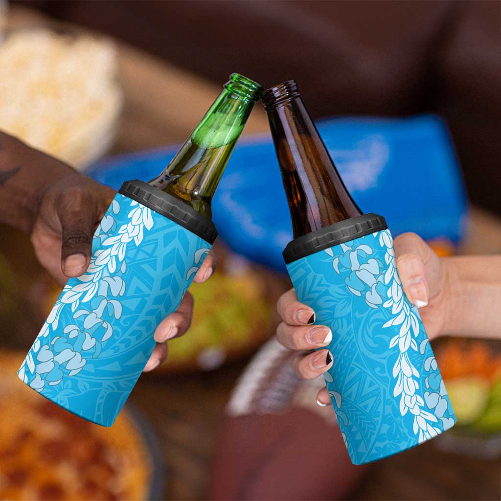 Puakenikeni and Maile Lei 4 in 1 Can Cooler Tumbler Blue Double Strand Lei