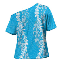 Puakenikeni and Maile Lei Cross Shoulder Shirt Blue Double Strand Lei LT9 - Polynesian Pride