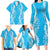 Puakenikeni and Maile Lei Family Matching Long Sleeve Bodycon Dress and Hawaiian Shirt Blue Double Strand Lei