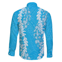 Puakenikeni and Maile Lei Family Matching Mermaid Dress and Hawaiian Shirt Blue Double Strand Lei