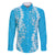 Puakenikeni and Maile Lei Family Matching Off The Shoulder Long Sleeve Dress and Hawaiian Shirt Blue Double Strand Lei