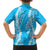 Puakenikeni and Maile Lei Family Matching Off Shoulder Short Dress and Hawaiian Shirt Blue Double Strand Lei