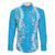 Puakenikeni and Maile Lei Family Matching Off Shoulder Short Dress and Hawaiian Shirt Blue Double Strand Lei