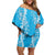 Puakenikeni and Maile Lei Family Matching Off Shoulder Short Dress and Hawaiian Shirt Blue Double Strand Lei