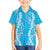 Puakenikeni and Maile Lei Family Matching Off Shoulder Short Dress and Hawaiian Shirt Blue Double Strand Lei