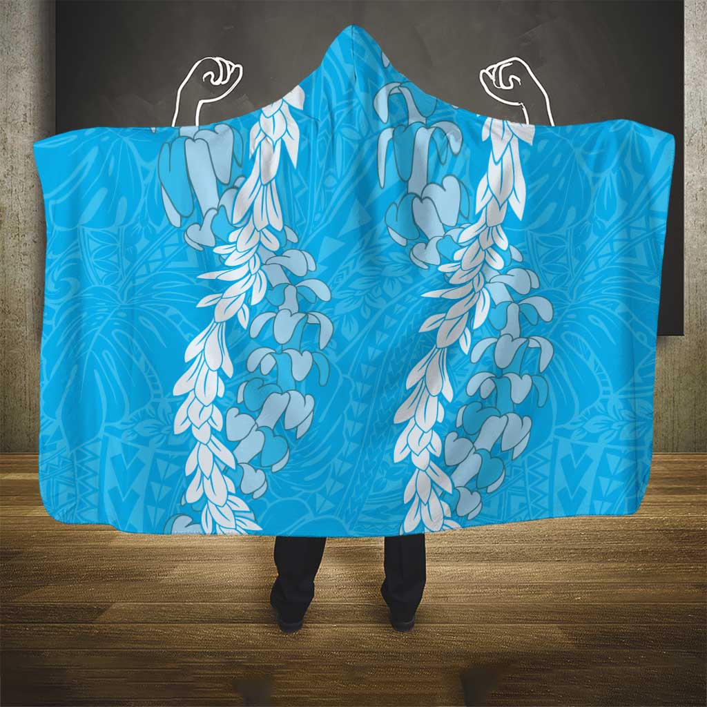 Puakenikeni and Maile Lei Hooded Blanket Blue Double Strand Lei