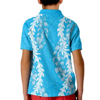 Puakenikeni and Maile Lei Kid Polo Shirt Blue Double Strand Lei