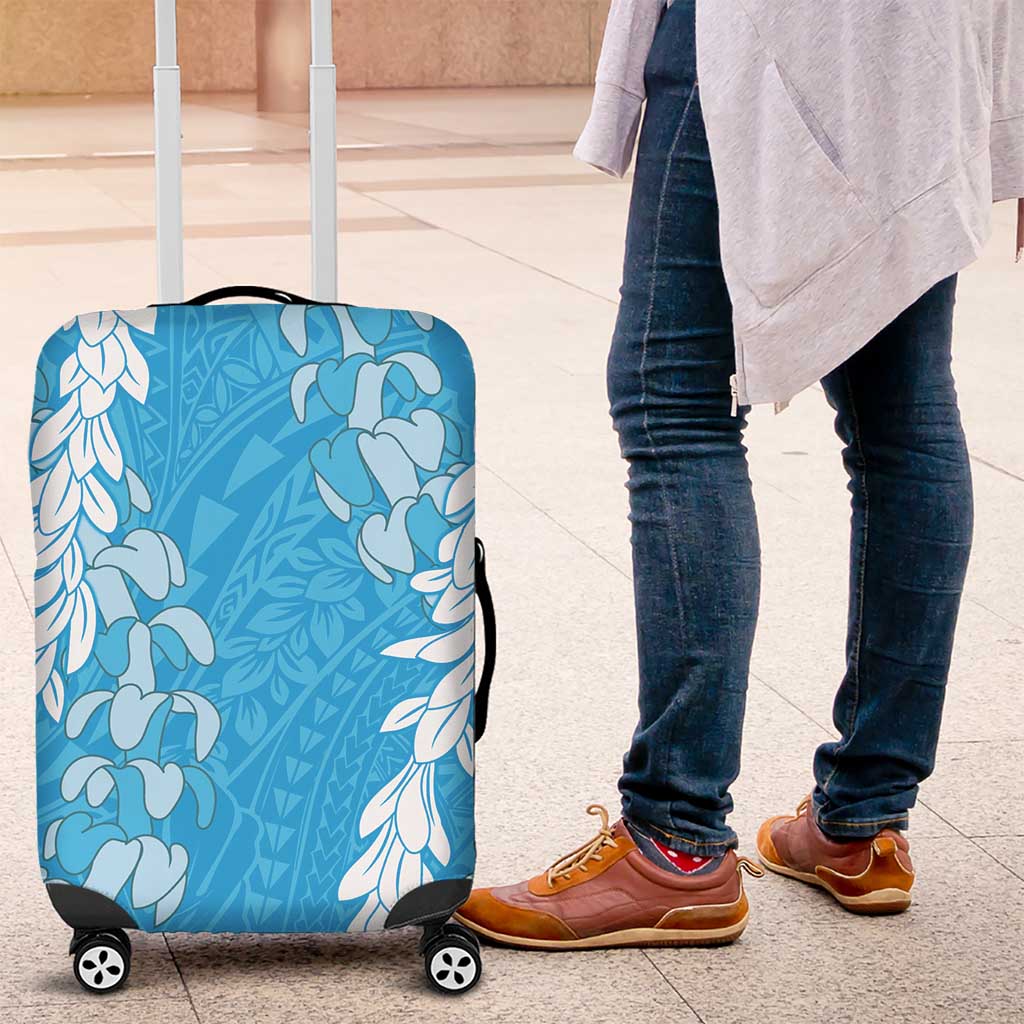 Puakenikeni and Maile Lei Luggage Cover Blue Double Strand Lei LT9 Blue - Polynesian Pride