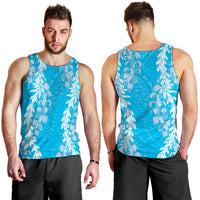 Puakenikeni and Maile Lei Men Tank Top Blue Double Strand Lei