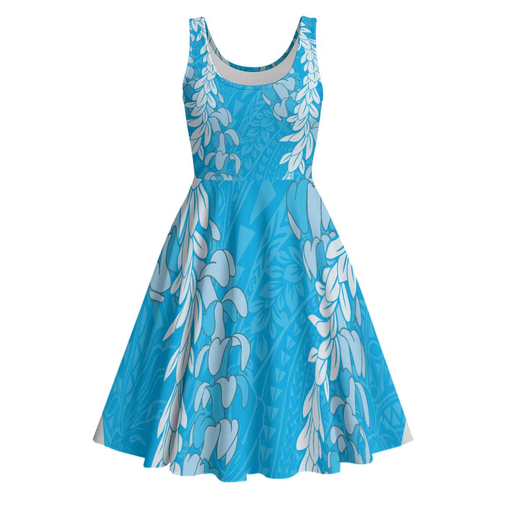 Puakenikeni and Maile Lei Midi Dress Blue Double Strand Lei - Polynesian Pride