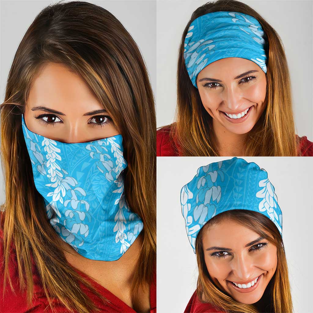 Puakenikeni and Maile Lei Neck Gaiter Blue Double Strand Lei - Polynesian Pride