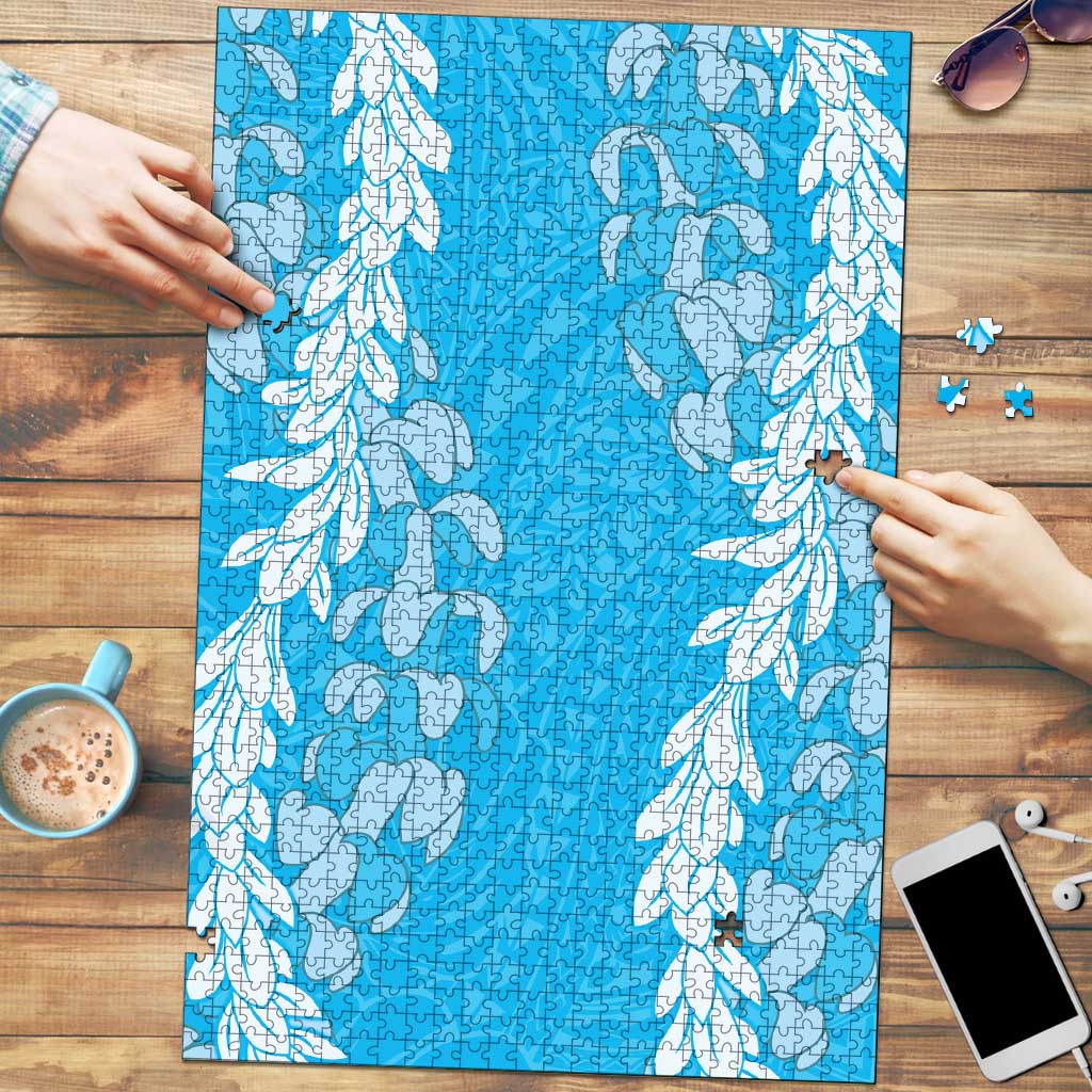 Puakenikeni and Maile Lei Puzzle Blue Double Strand Lei LT9 Blue - Polynesian Pride