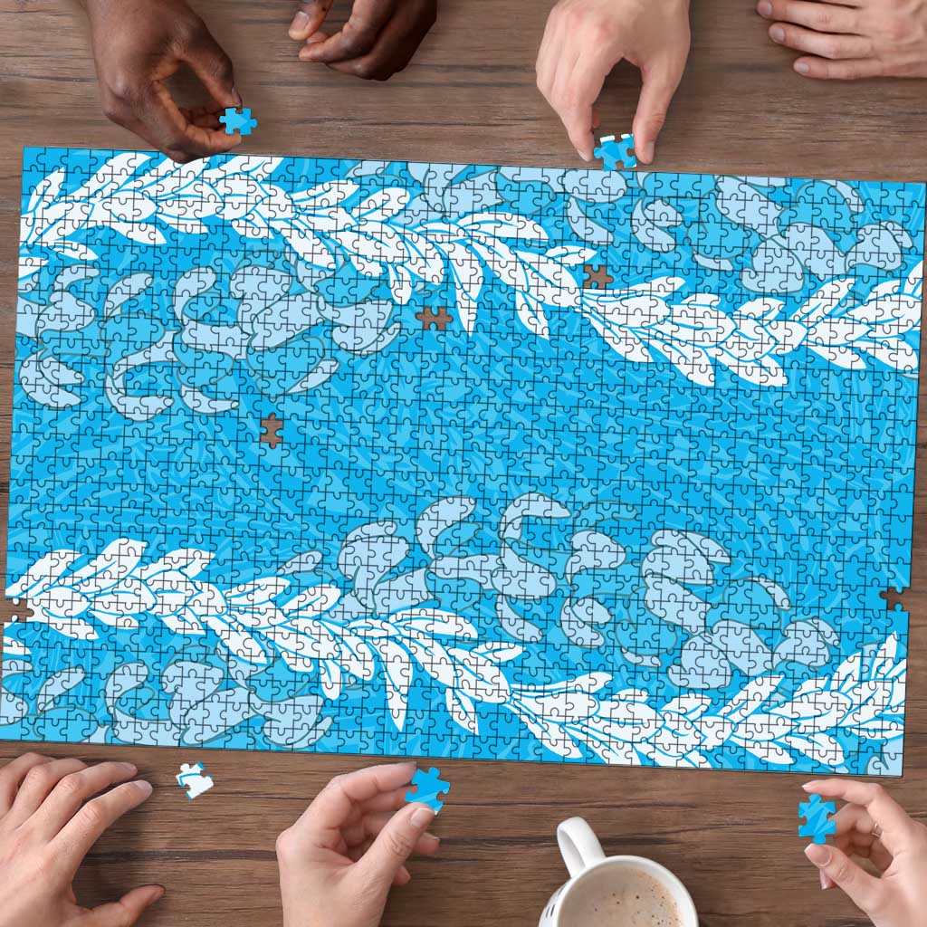 Puakenikeni and Maile Lei Puzzle Blue Double Strand Lei LT9 - Polynesian Pride