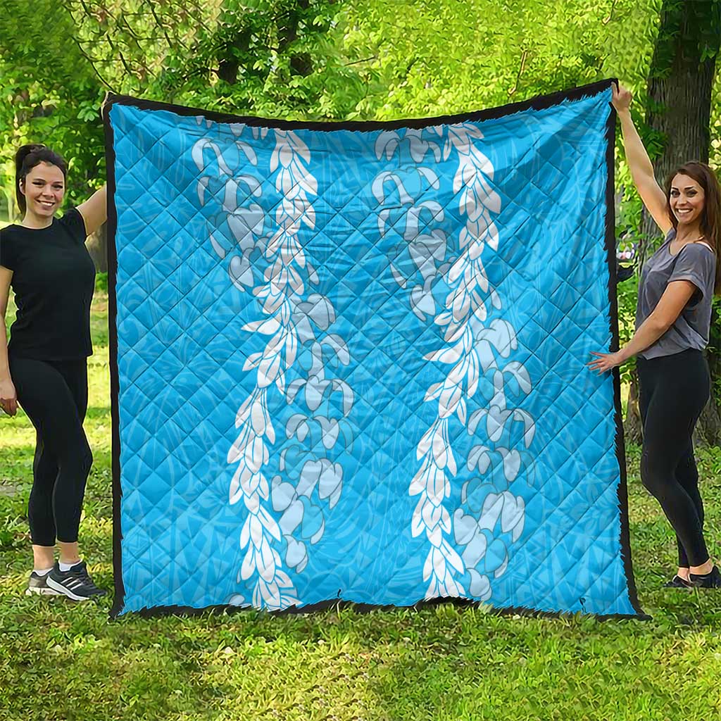 Puakenikeni and Maile Lei Quilt Blue Double Strand Lei