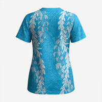 Puakenikeni and Maile Lei Scrub Top Blue Double Strand Lei - Polynesian Pride