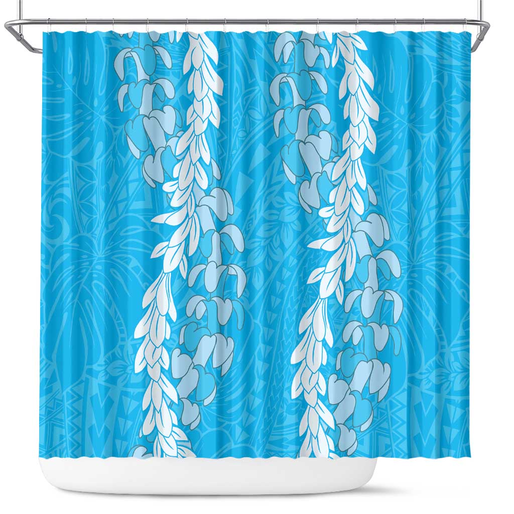 Puakenikeni and Maile Lei Shower Curtain Blue Double Strand Lei LT9 Blue - Polynesian Pride