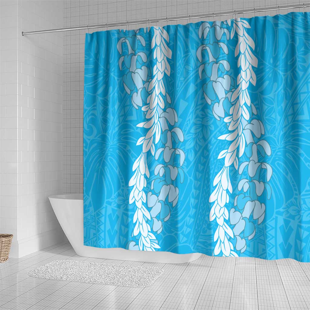 Puakenikeni and Maile Lei Shower Curtain Blue Double Strand Lei