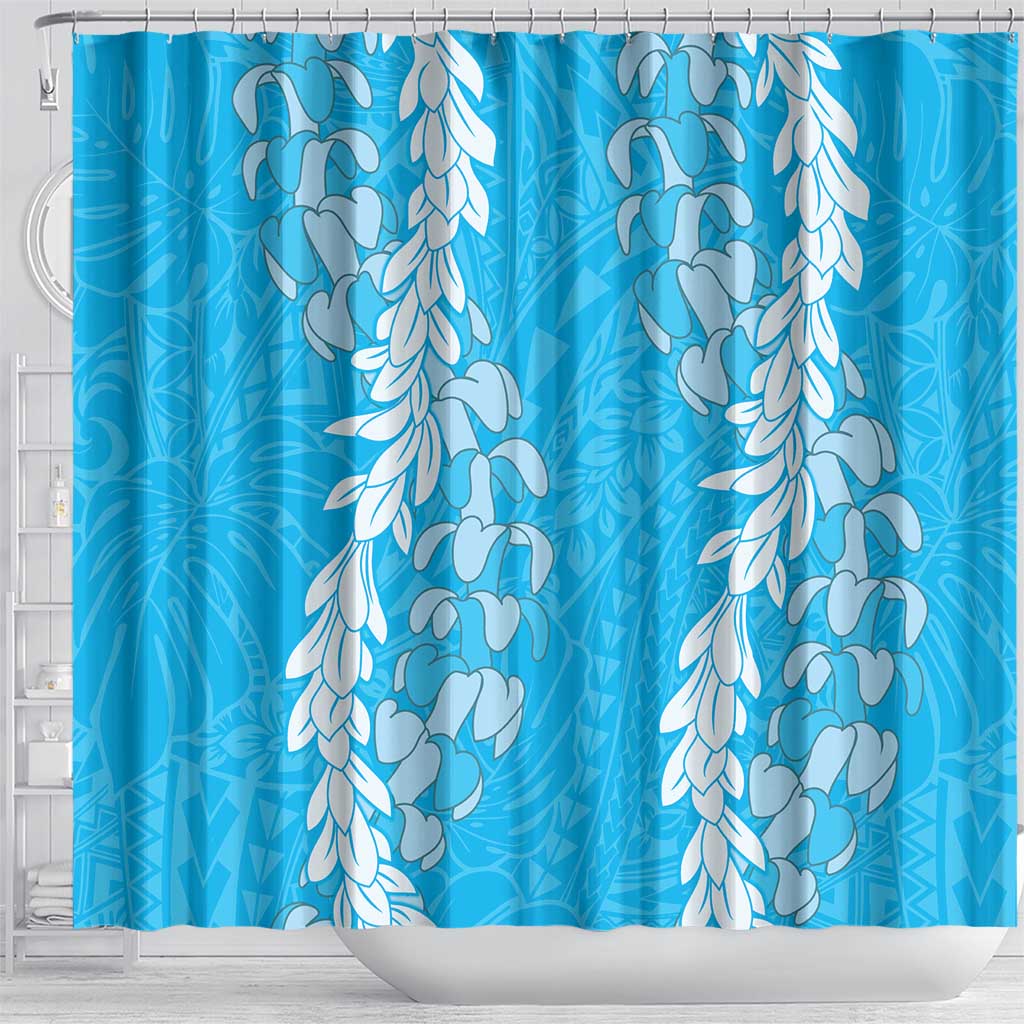 Puakenikeni and Maile Lei Shower Curtain Blue Double Strand Lei