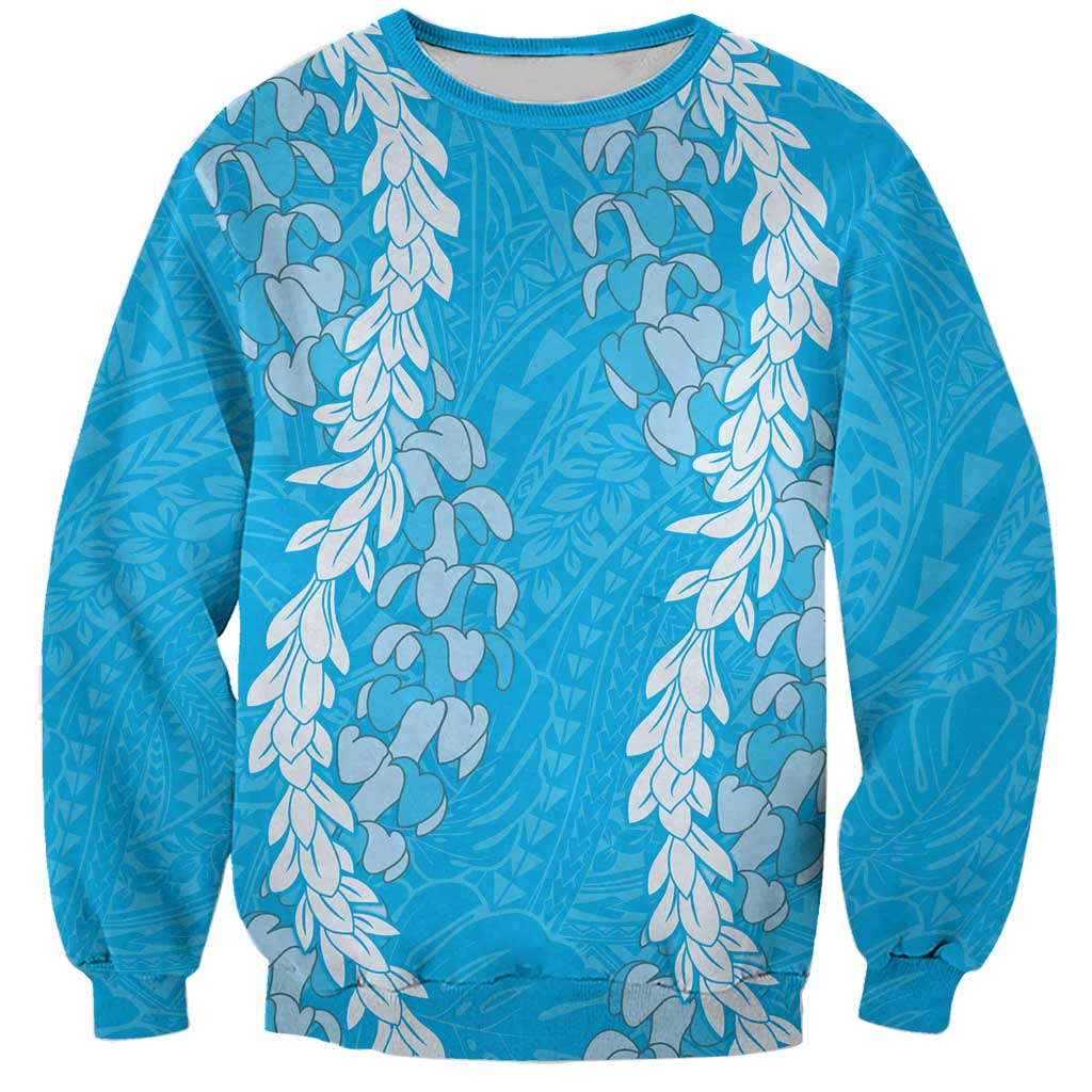 Puakenikeni and Maile Lei Sweatshirt Blue Double Strand Lei