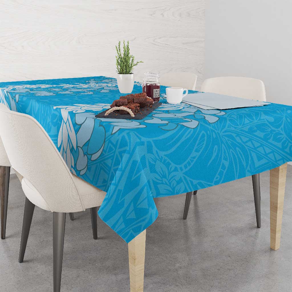 Puakenikeni and Maile Lei Tablecloth Blue Double Strand Lei