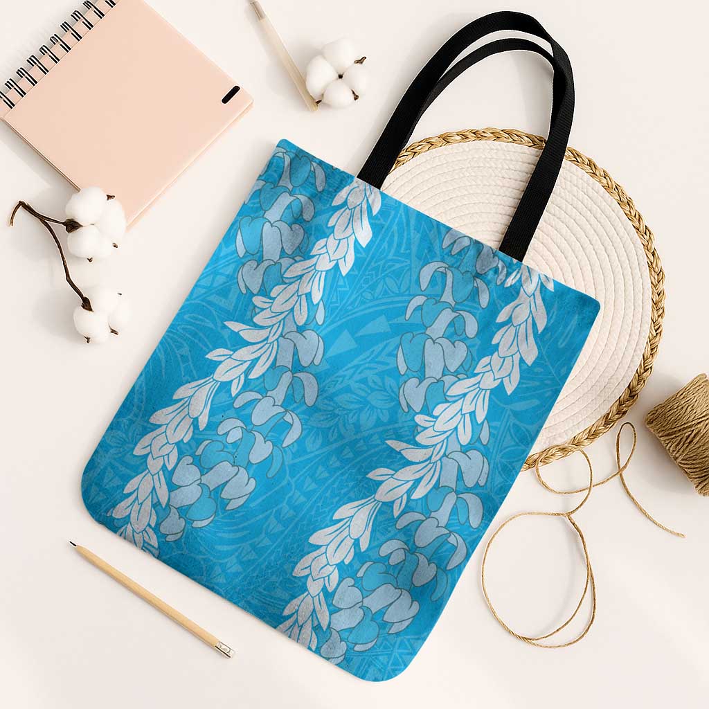 Puakenikeni and Maile Lei Tote Bag Blue Double Strand Lei LT9 Black Strap One Size Blue - Polynesian Pride