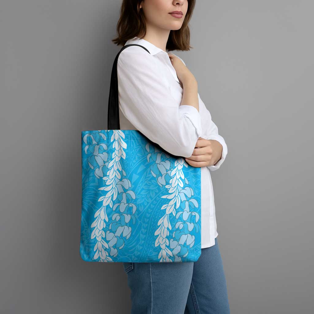 Puakenikeni and Maile Lei Tote Bag Blue Double Strand Lei - Polynesian Pride