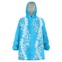 Puakenikeni and Maile Lei Wearable Blanket Hoodie Blue Double Strand Lei