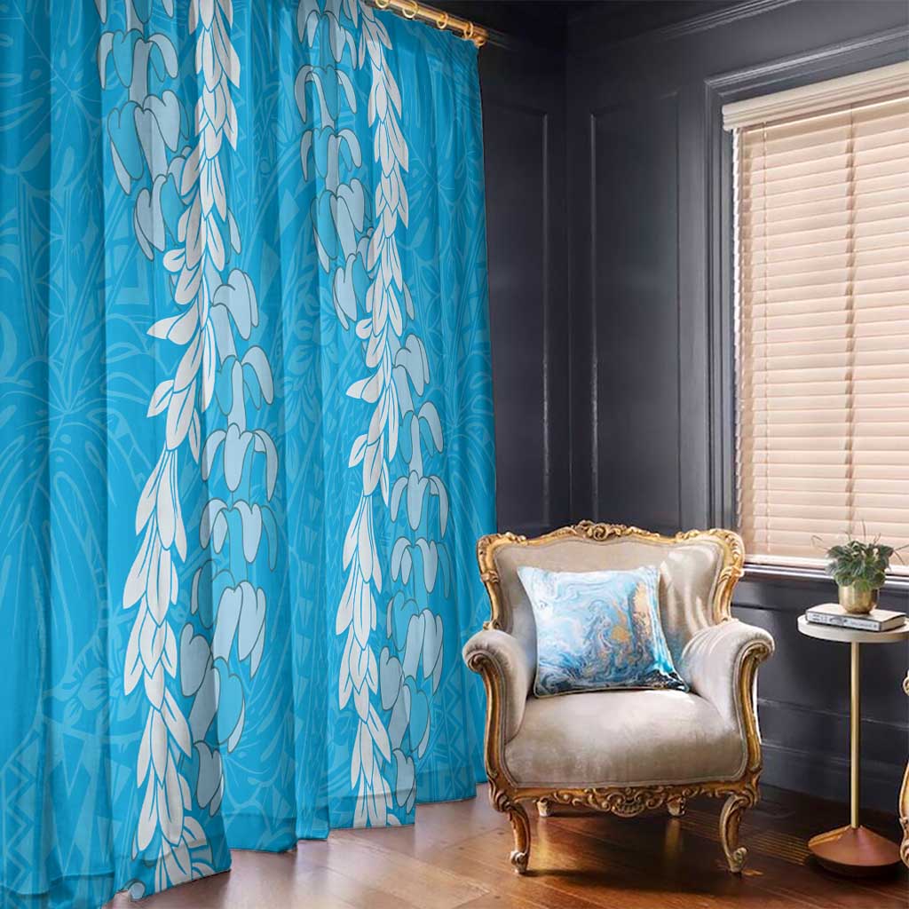 Puakenikeni and Maile Lei Window Curtain Blue Double Strand Lei