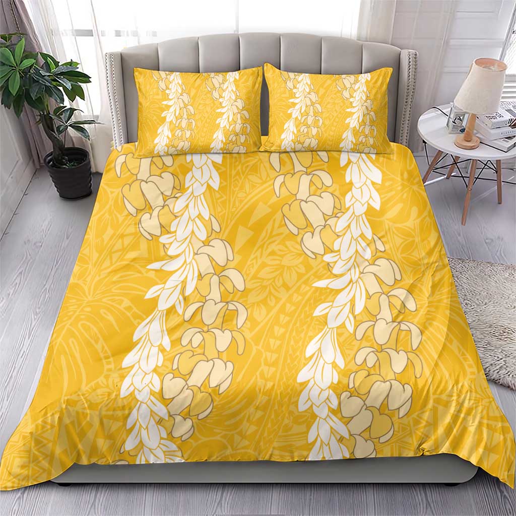 Puakenikeni and Maile Lei Bedding Set Gold Double Strand Lei