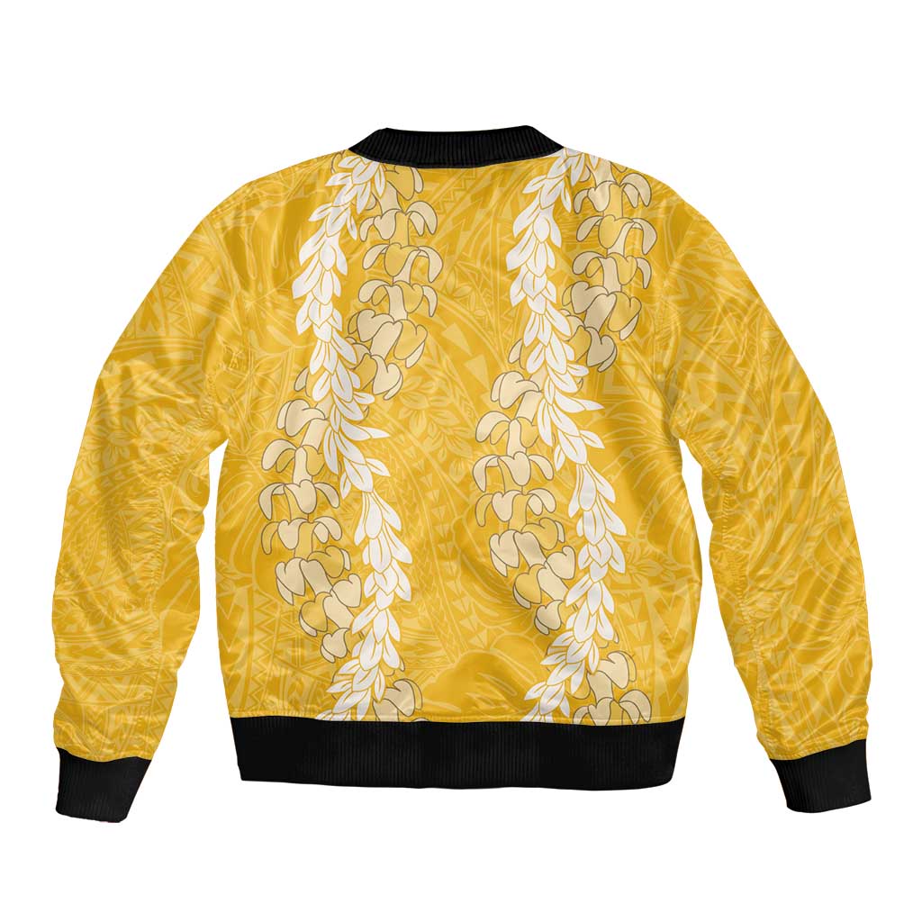 Puakenikeni and Maile Lei Bomber Jacket Gold Double Strand Lei LT9 - Polynesian Pride