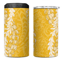 Puakenikeni and Maile Lei 4 in 1 Can Cooler Tumbler Gold Double Strand Lei