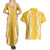 Puakenikeni and Maile Lei Couples Matching Summer Maxi Dress and Hawaiian Shirt Gold Double Strand Lei