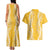 Puakenikeni and Maile Lei Couples Matching Tank Maxi Dress and Hawaiian Shirt Gold Double Strand Lei