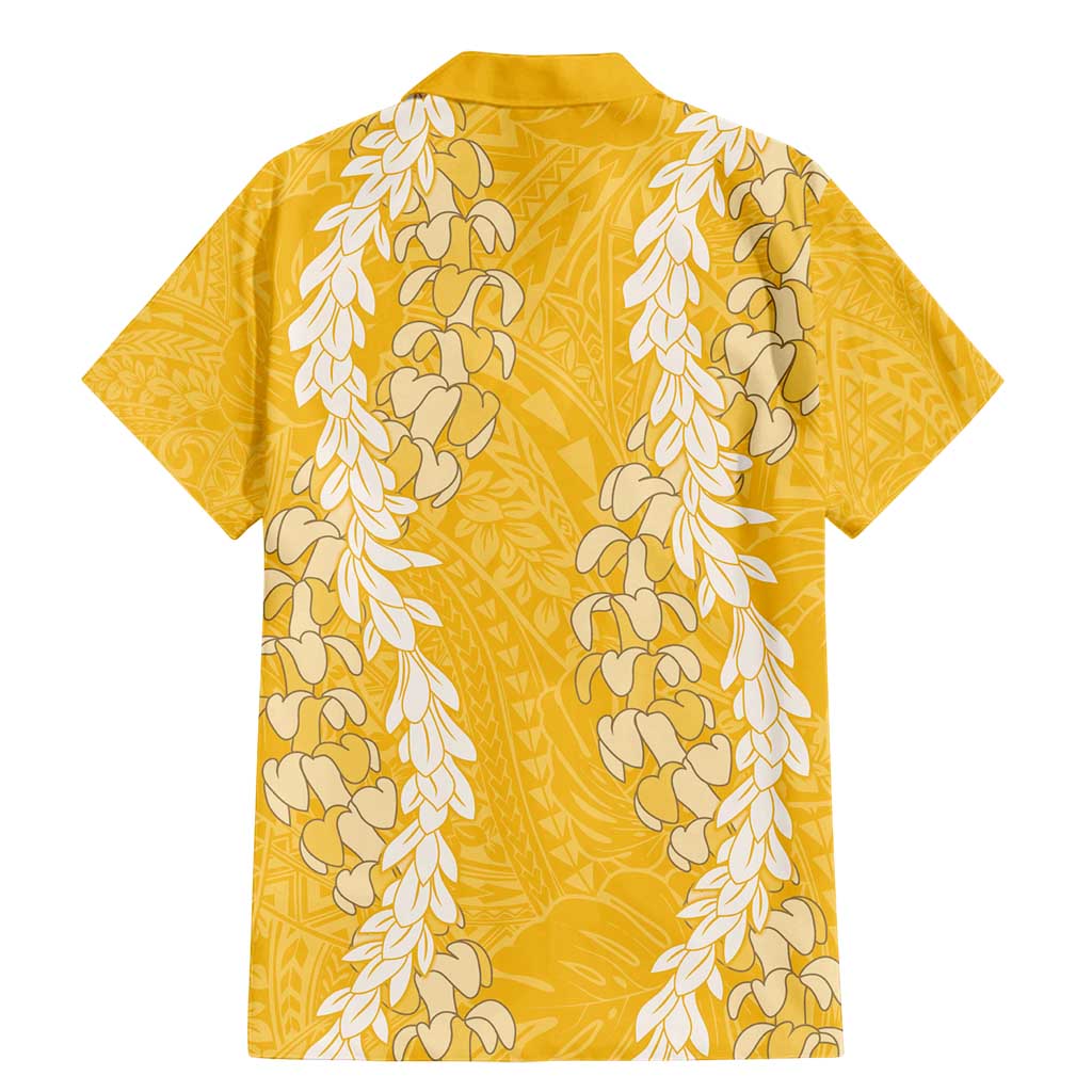 Puakenikeni and Maile Lei Family Matching Mermaid Dress and Hawaiian Shirt Gold Double Strand Lei