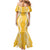Puakenikeni and Maile Lei Family Matching Mermaid Dress and Hawaiian Shirt Gold Double Strand Lei